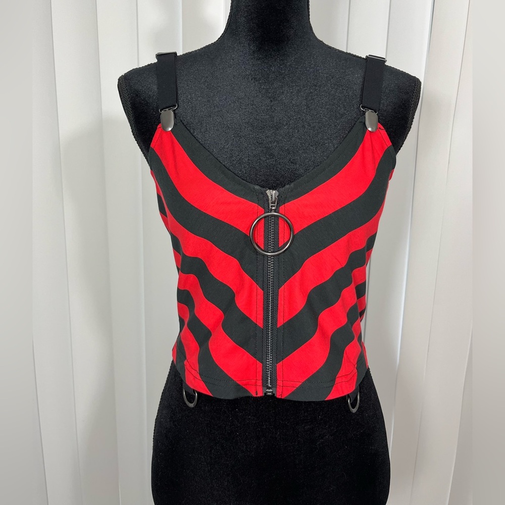 KILLSTAR x AVRIL LAVIGNE Setlist Zip Up Crop Top Tank Vest Striped Black Red L - Picture 5 of 16